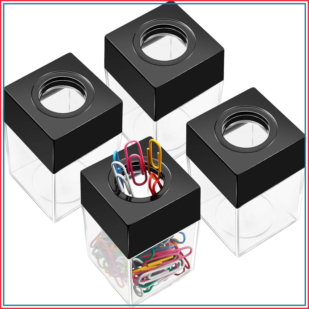 Paperclip Magnetic Set - ชุดที่หนีบกระดาษแม่เหล็ก 4 ชิ้น - อุปกรณ์จัดระเบียบโต๊ะทำงานขนาดกะทัดรัดสำหรับสำนักงานและโรงเรียน สีดำ