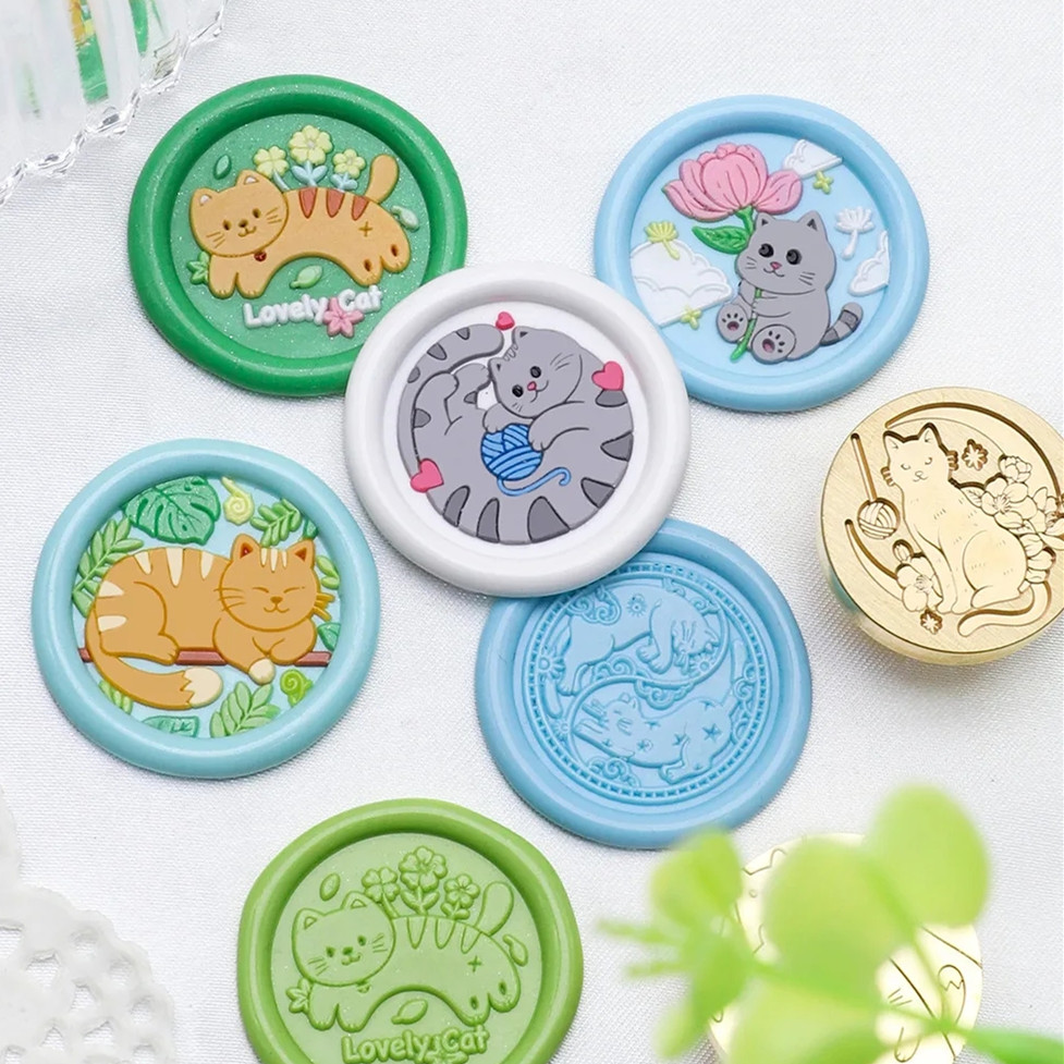Wax Seal Stamp Kit - ตราประทับขี้ผึ้งรูปแมวนำโชค ขนาด 25 มม. รุ่น Cat