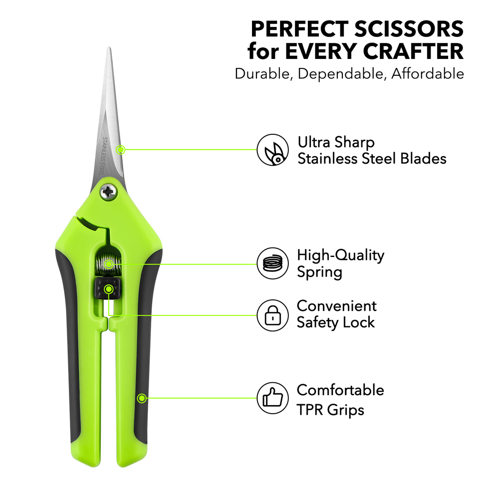 Scissors Stainless Craft - กรรไกรสปริงตามหลักสรีรศาสตร์สำหรับงานฝีมือกรรไกรพร้อมใบมีดสแตนเลสเหมาะสำหรับการตัดรายละเอียดที่ซับซ้อนและรูปแบบที่แน่นหนา